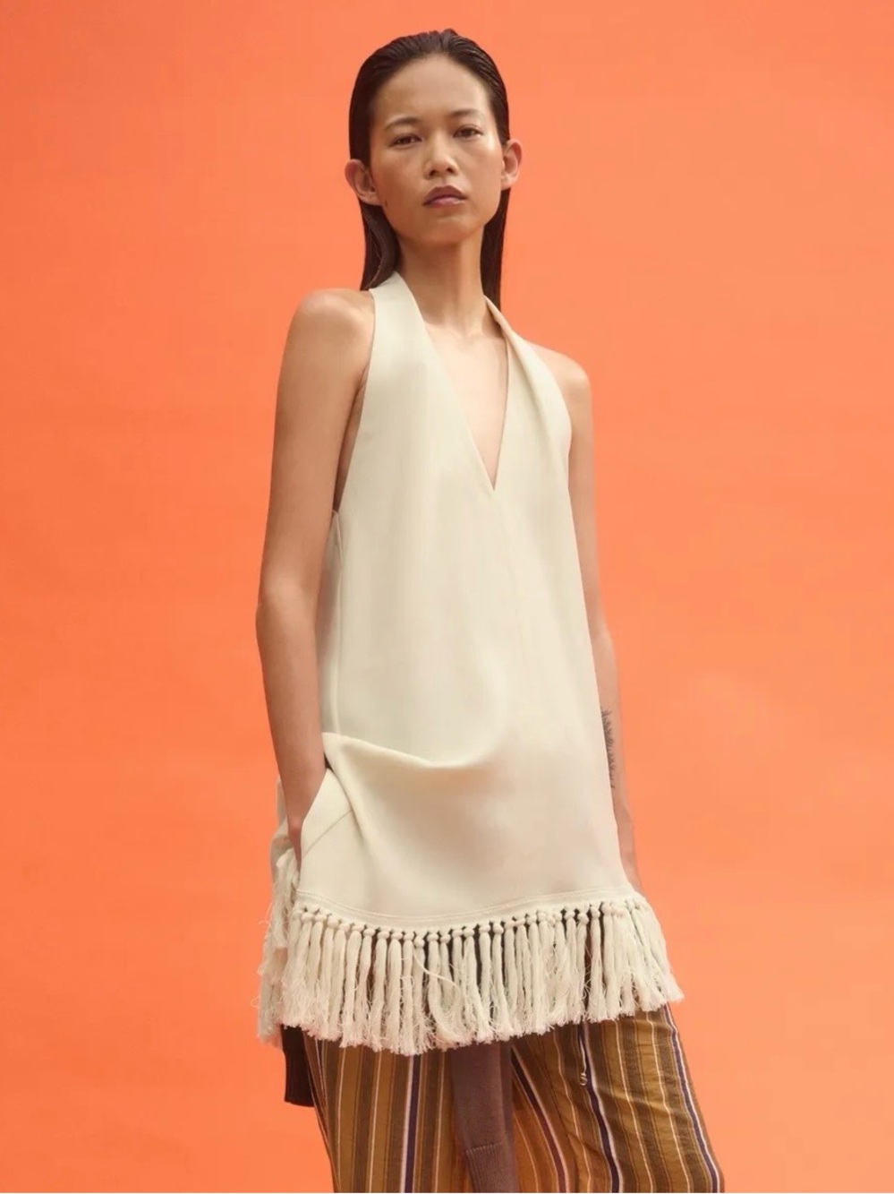 Zara Cream Fringe Halter Top